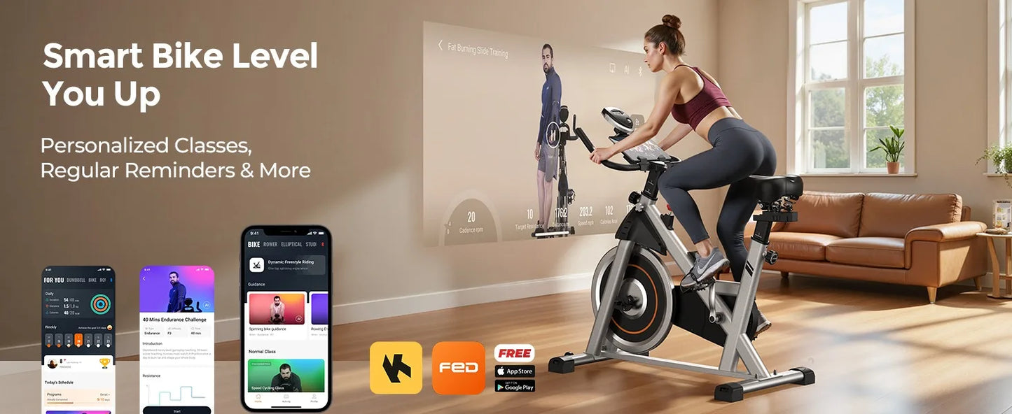 YOSUDA Exercise Bike, Brake Pad Stationary Bike for Home with Exclusive App, Magnetic Indoor Cycling Bike with 300 lb Weight