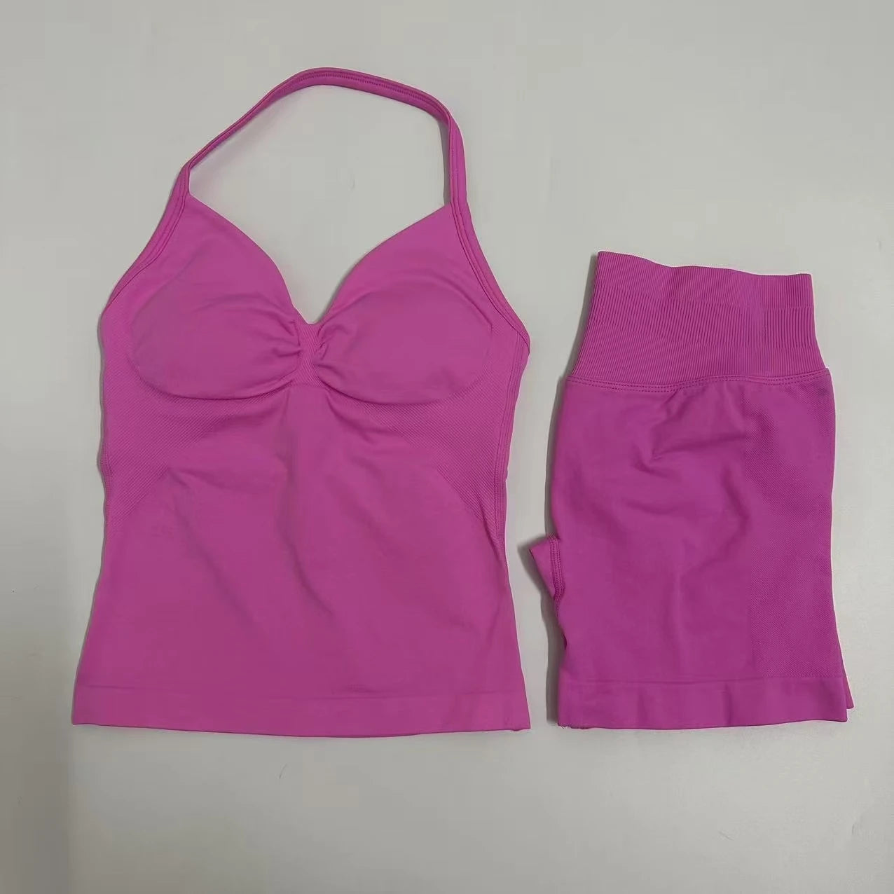 Yoga Set Women Padded Halter Tank Top Scrunch Butt Lifting Gym Shorts Set Summer Sportswear Workout Clothes