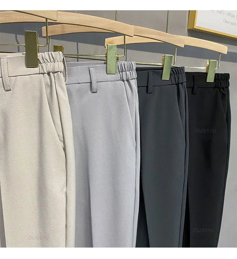 Spring Summer Men's Casual Pants Suit Pant Slim Fit Work Elastic Waist Jogging Business Trousers Male Black Plus Size 40 42