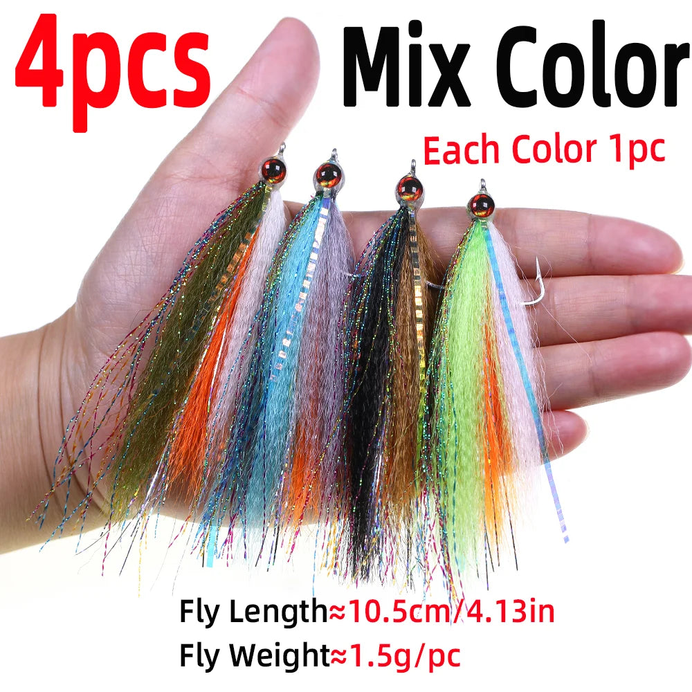 1pc/4pcs Epoxy 3D Fish Eye Clouser Minnow Slinky Fiber Baitfish Saltwater Streamer Fly Fishing Flies Trout Fishing Lure Baits