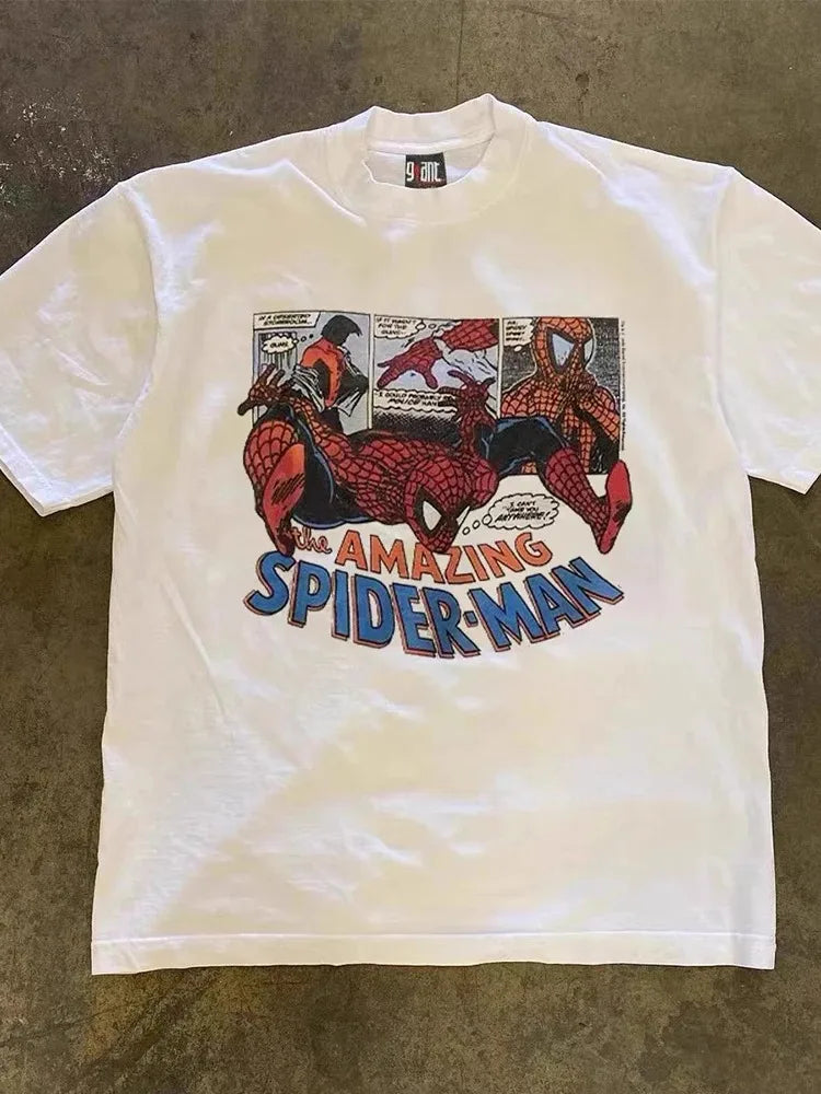 Spider Man printed short sleeved T-shirt for men and women, summer trendy street casual round neck loose Y2K top