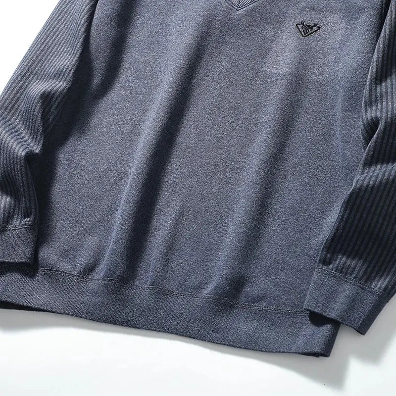 Thickened Warmth Integrated Fleece Stripe Knitted Sweater Fake Two-Piece Design Casual Loose Fit Polyester Long Sleeve Shirt