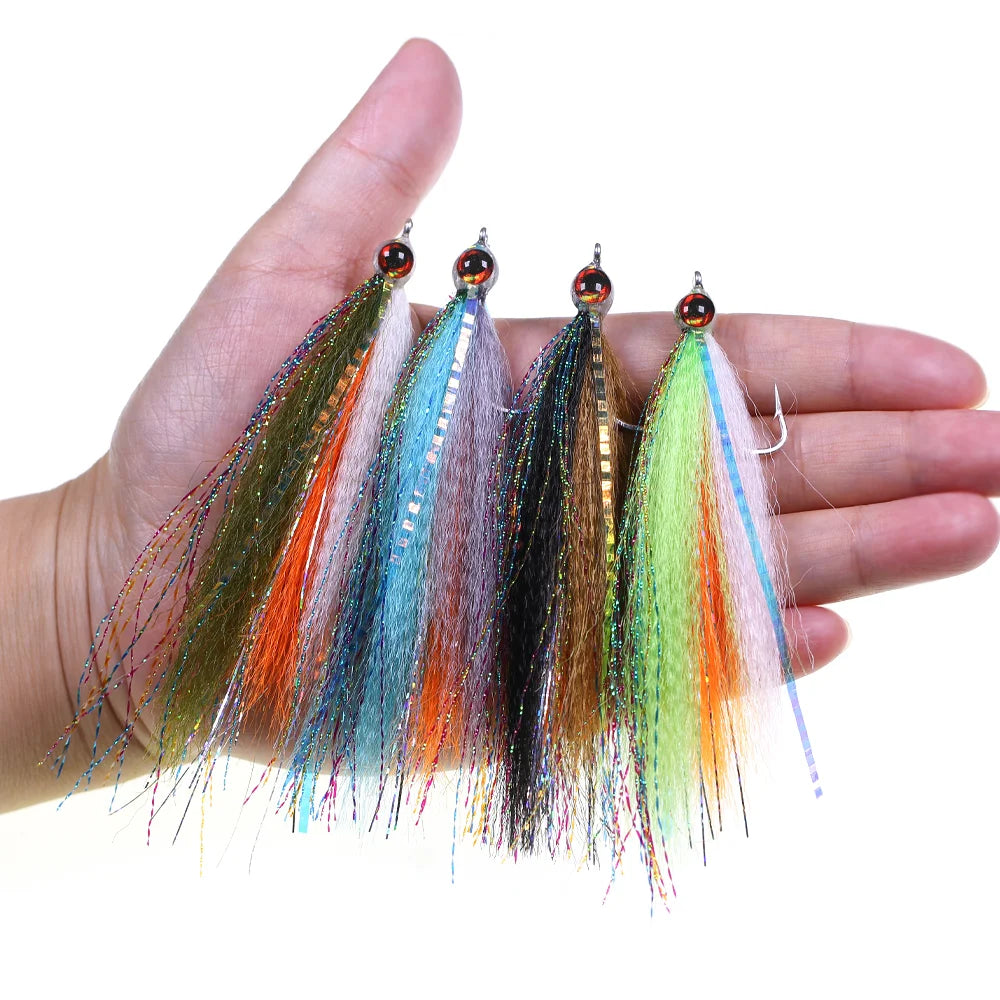 1pc/4pcs Epoxy 3D Fish Eye Clouser Minnow Slinky Fiber Baitfish Saltwater Streamer Fly Fishing Flies Trout Fishing Lure Baits