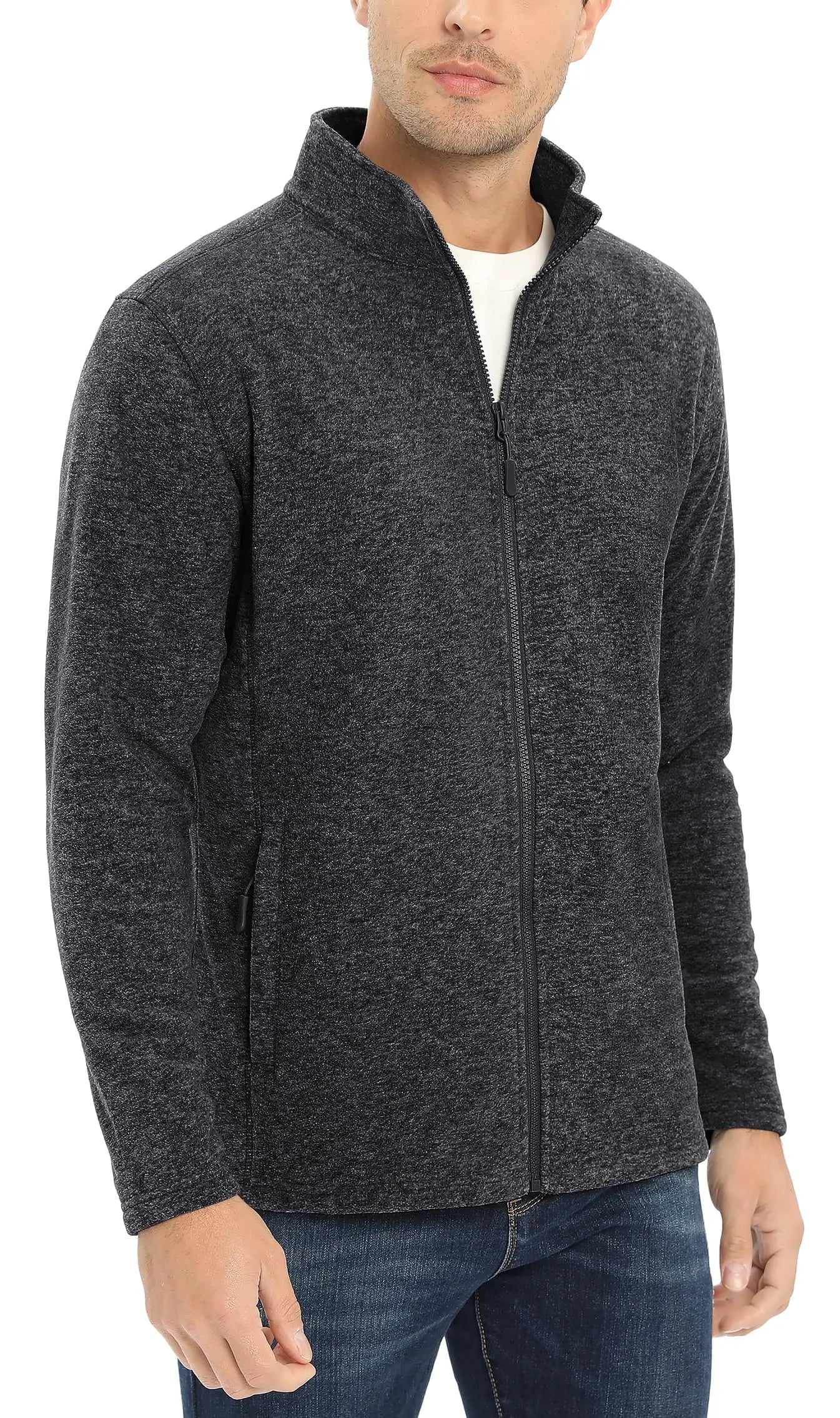 TACVASEN Lightweight Full Zip Fleece Jackets Mens Spring Casual Jacket Outdoor Sportswear With Pockets Stand Collar Outwear Tops