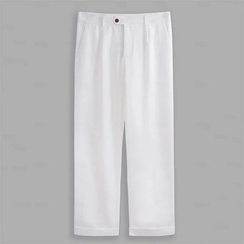 Men s  Fit Dress Pants Solid Color Flat Front Trousers Classic Business Casual Suit Pants Modern Formal Wear Hemmed Bottoms