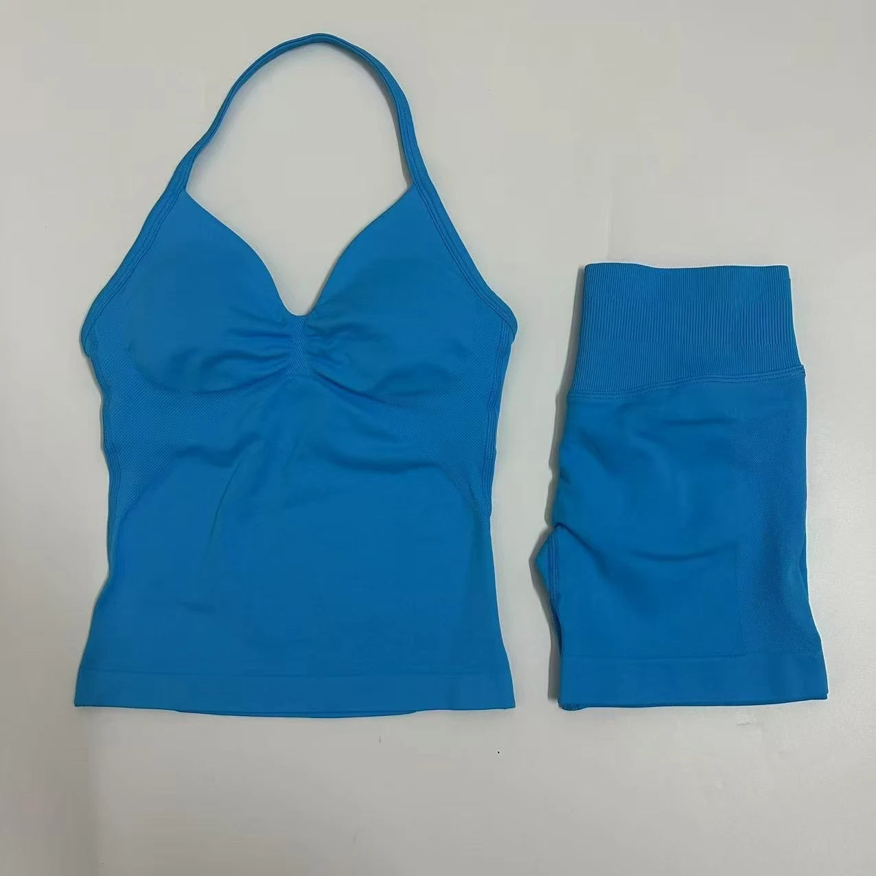 Yoga Set Women Padded Halter Tank Top Scrunch Butt Lifting Gym Shorts Set Summer Sportswear Workout Clothes