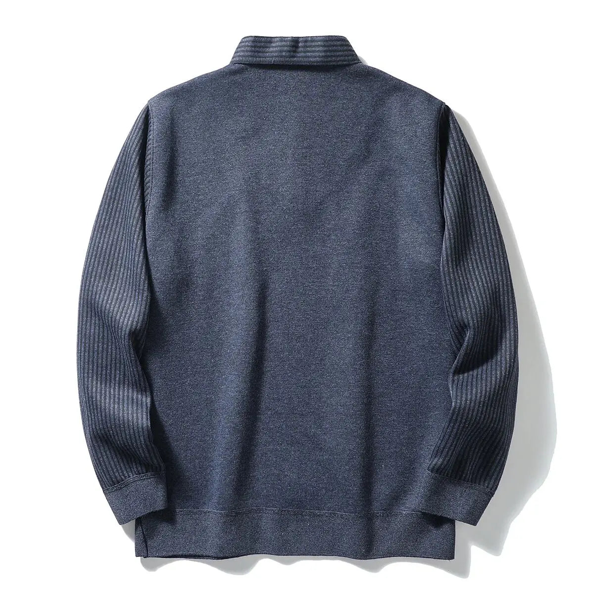 Thickened Warmth Integrated Fleece Stripe Knitted Sweater Fake Two-Piece Design Casual Loose Fit Polyester Long Sleeve Shirt