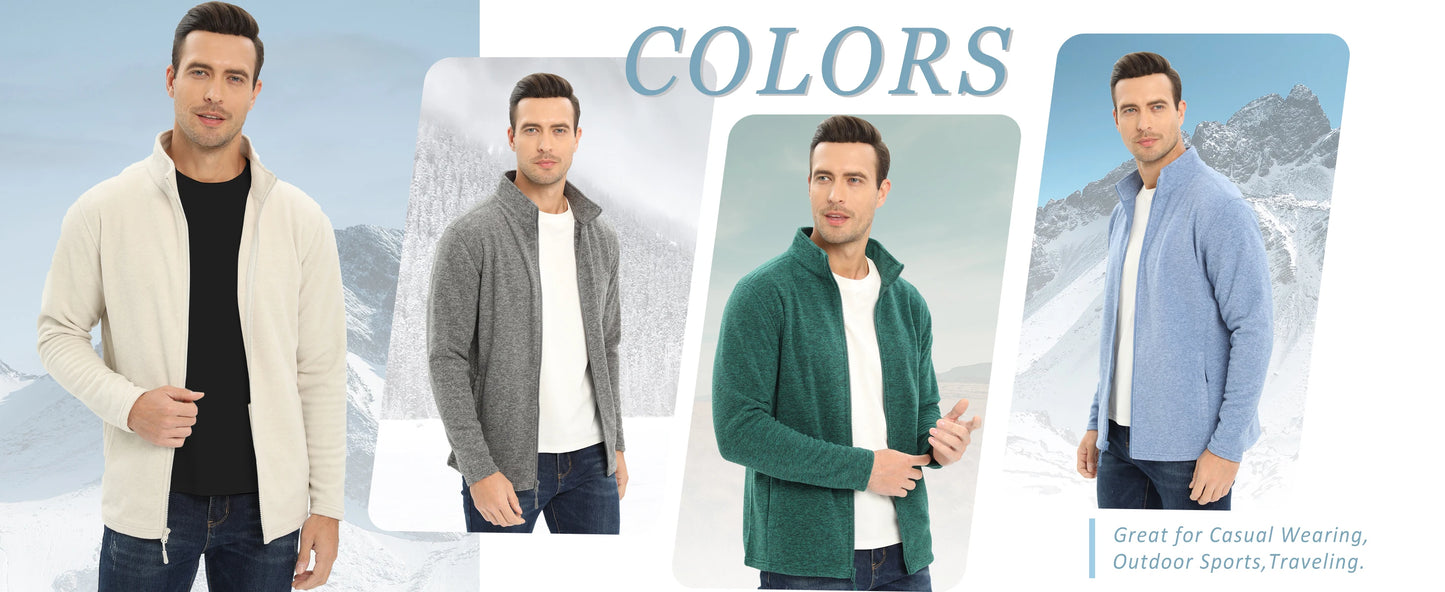 TACVASEN Lightweight Full Zip Fleece Jackets Mens Spring Casual Jacket Outdoor Sportswear With Pockets Stand Collar Outwear Tops
