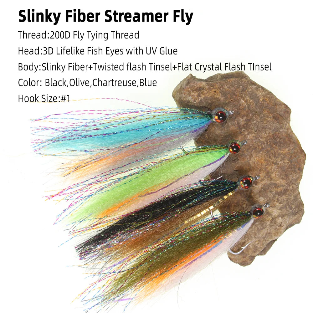 1pc/4pcs Epoxy 3D Fish Eye Clouser Minnow Slinky Fiber Baitfish Saltwater Streamer Fly Fishing Flies Trout Fishing Lure Baits