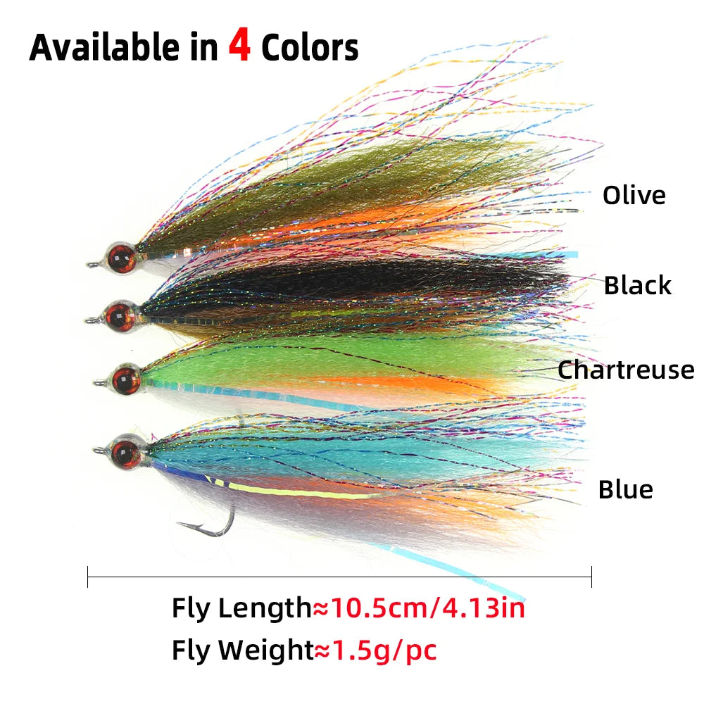 1pc/4pcs Epoxy 3D Fish Eye Clouser Minnow Slinky Fiber Baitfish Saltwater Streamer Fly Fishing Flies Trout Fishing Lure Baits