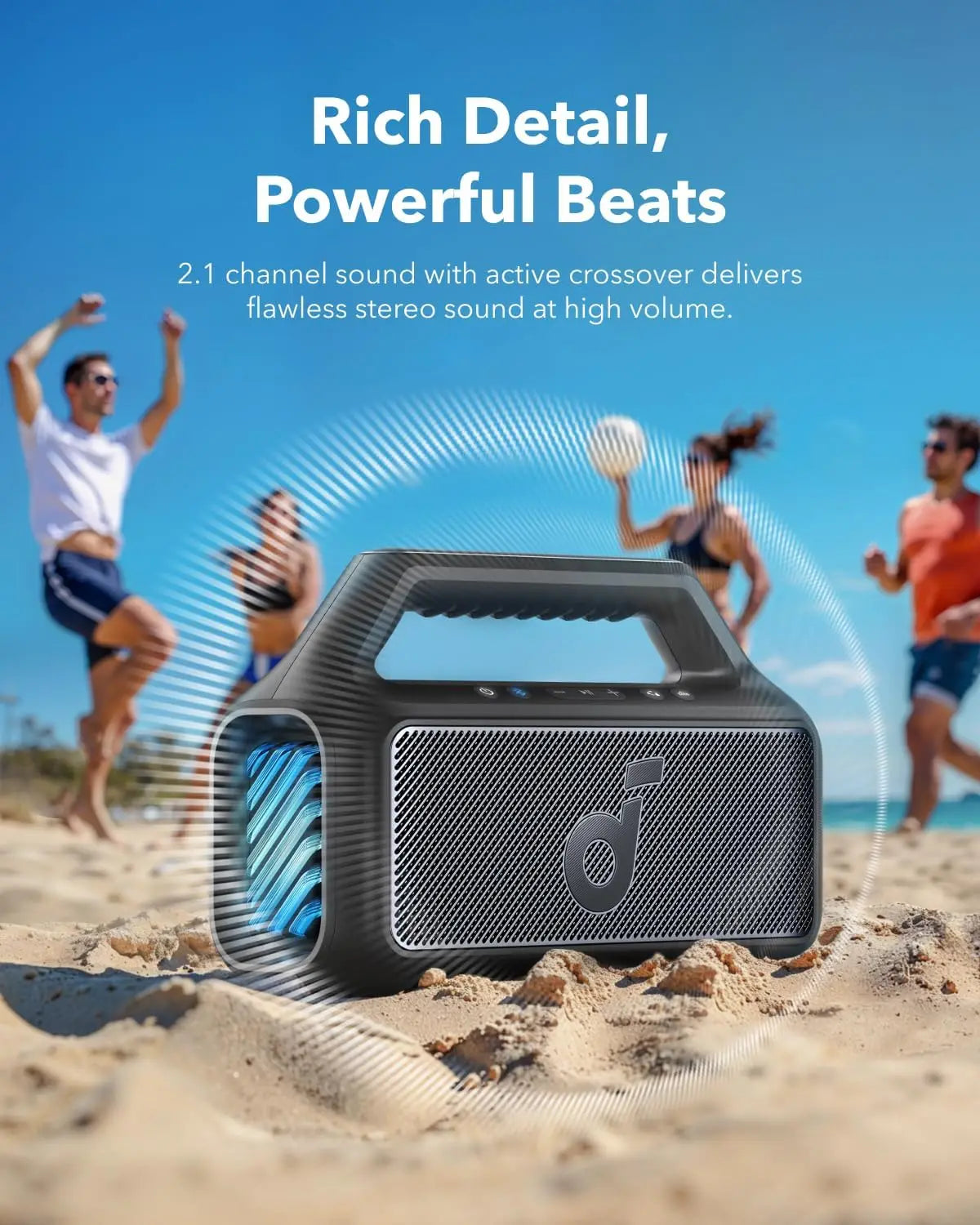 Soundcore Boom V2 by Anker, Outdoor Speaker, 80W, Subwoofer, BassUp 2.0, 24H Playtime, IPX7 Waterproof, Floatable (Refurbished)