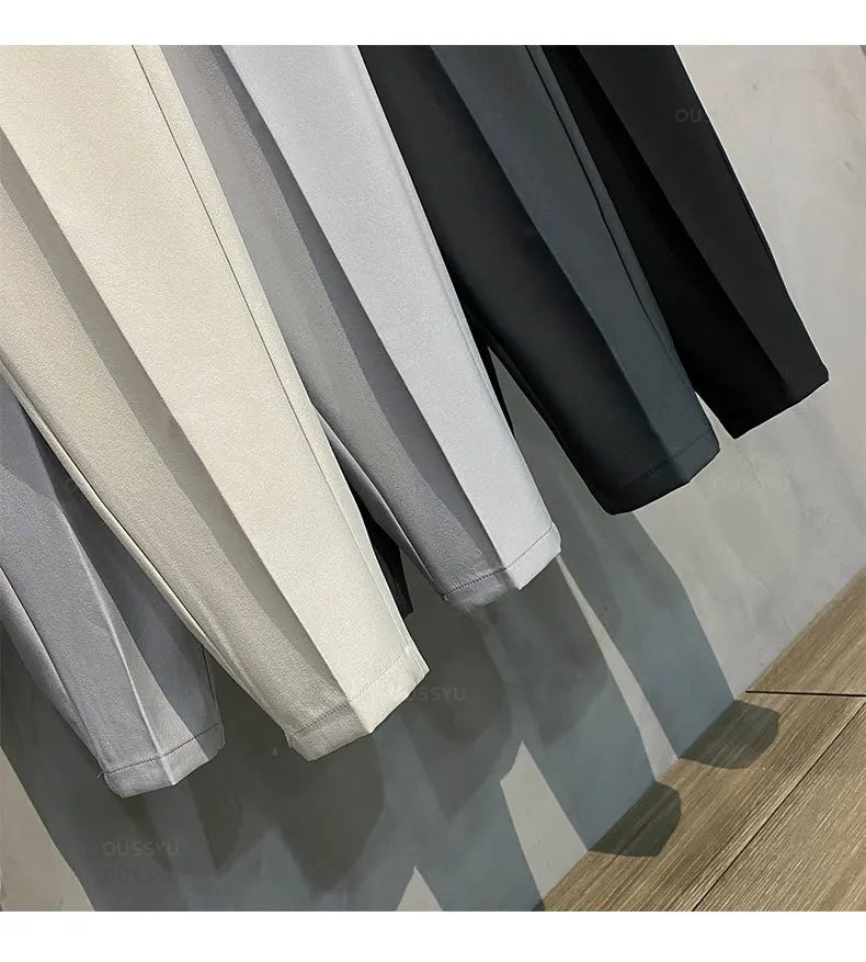Spring Summer Men's Casual Pants Suit Pant Slim Fit Work Elastic Waist Jogging Business Trousers Male Black Plus Size 40 42