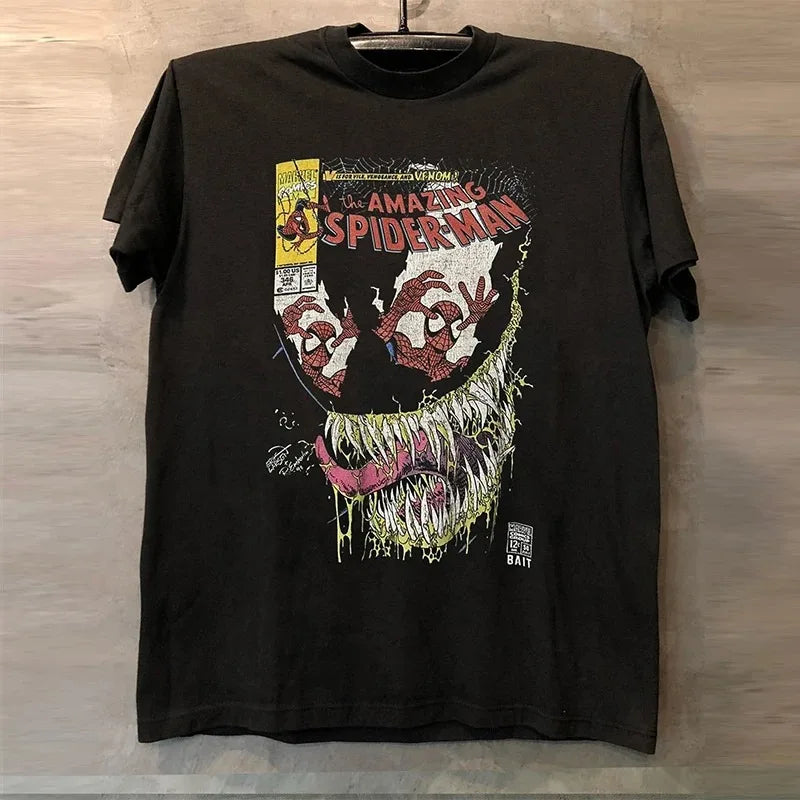 Spider Man printed short sleeved T-shirt for men and women, summer trendy street casual round neck loose Y2K top