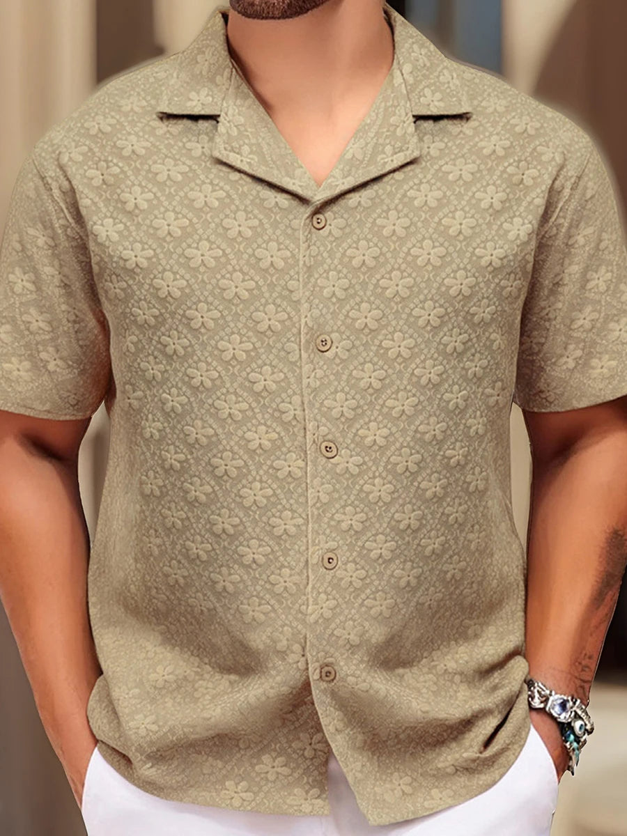 Men s Floral Print Short Sleeve Shirt with Turn-down Collar and Button Closure Perfect for Casual Summer Outfits