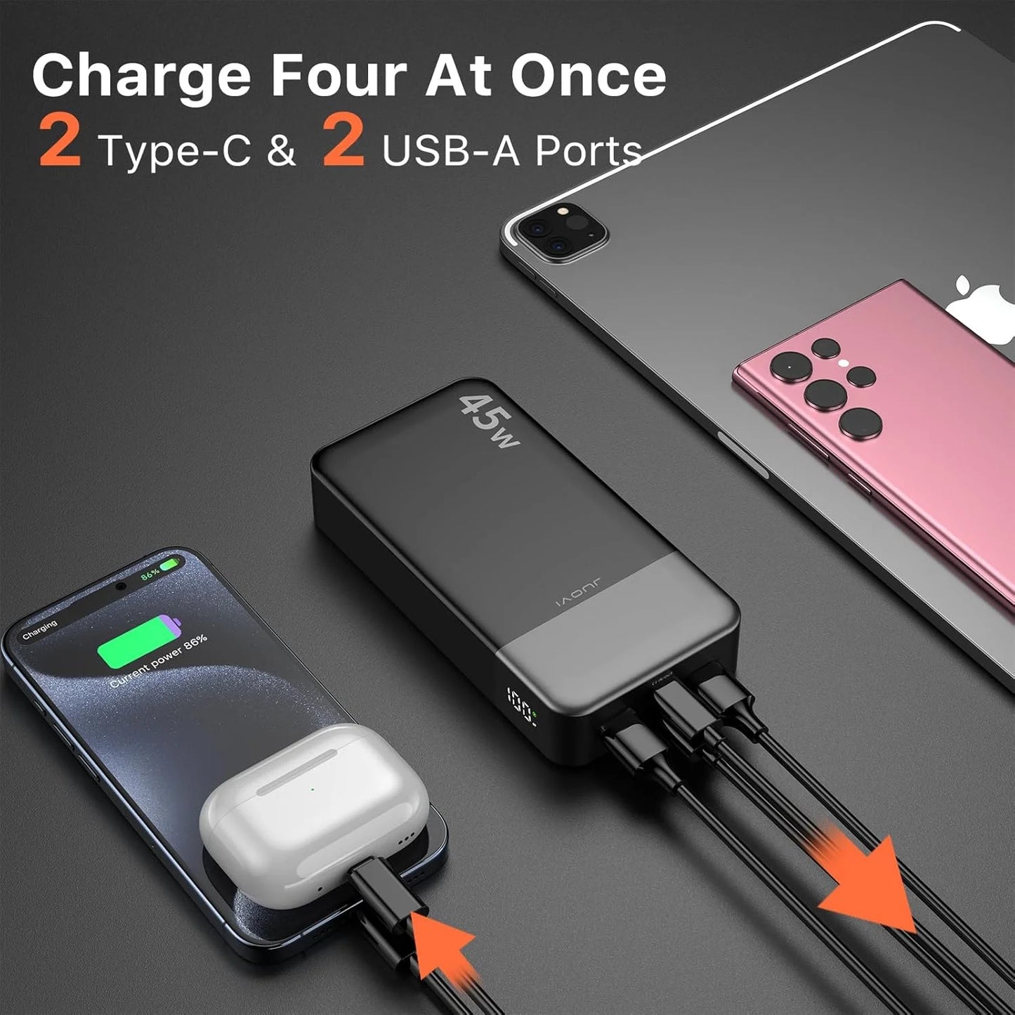 20000mah Power Bank 45W Fast Charging Portable Charger External Battery Pack with LED Display for iPhone Android Laptop