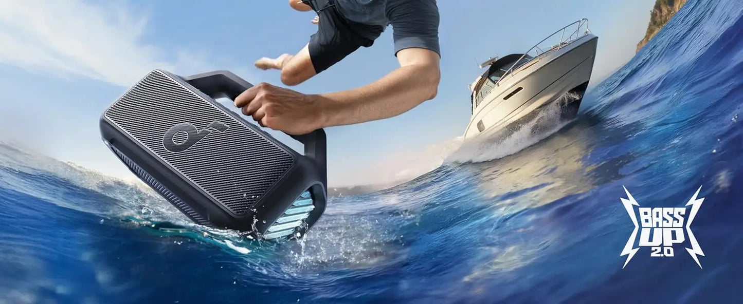 Soundcore Boom V2 by Anker, Outdoor Speaker, 80W, Subwoofer, BassUp 2.0, 24H Playtime, IPX7 Waterproof, Floatable (Refurbished)