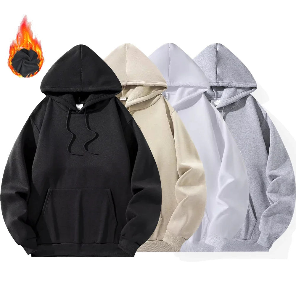 Solid Color Sports Casual Hoodies Men Women Spring Autumn Fleece Warm Sweatshirts Hip Hop Streetwear Fashion Loose Pullover Tops