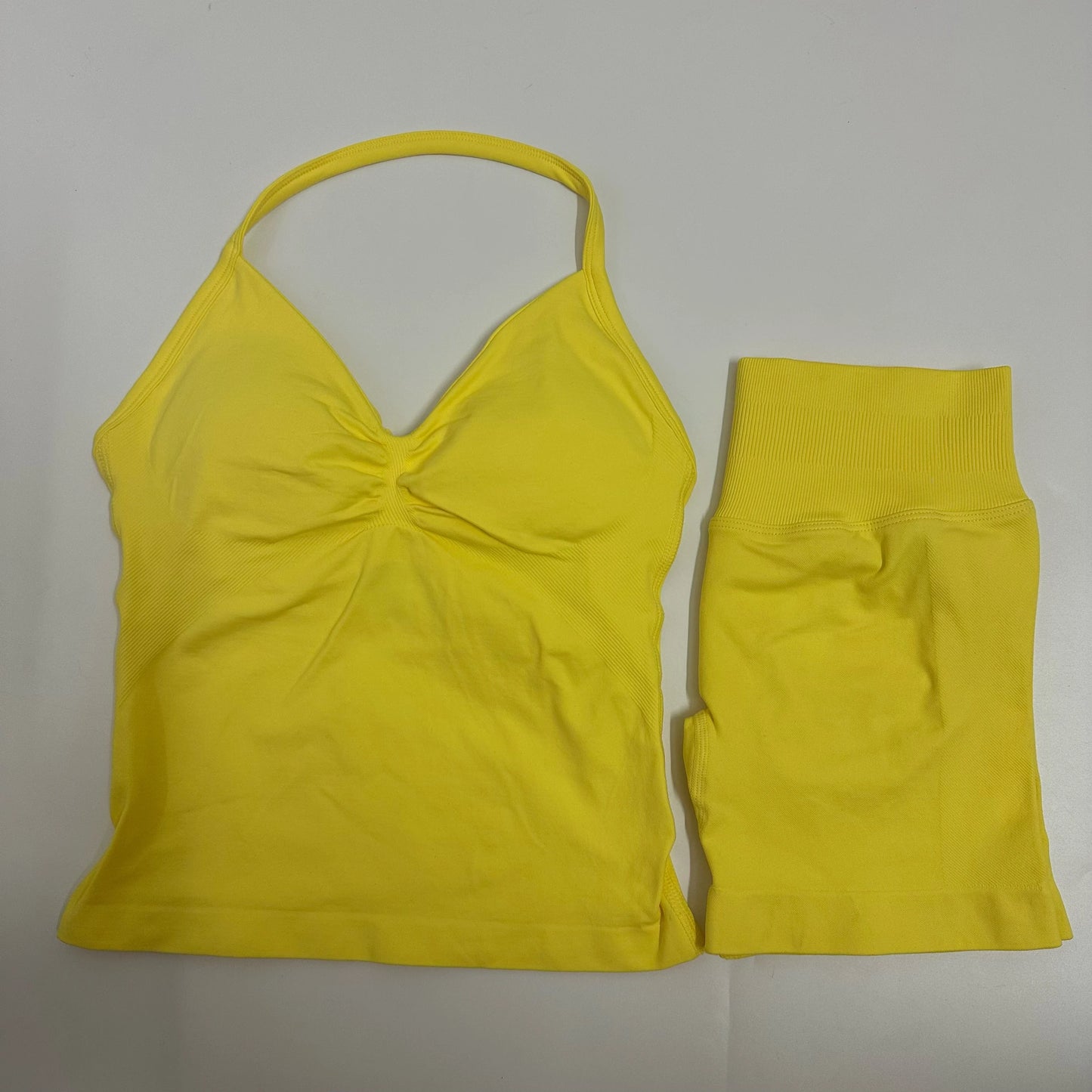 Yoga Set Women Padded Halter Tank Top Scrunch Butt Lifting Gym Shorts Set Summer Sportswear Workout Clothes
