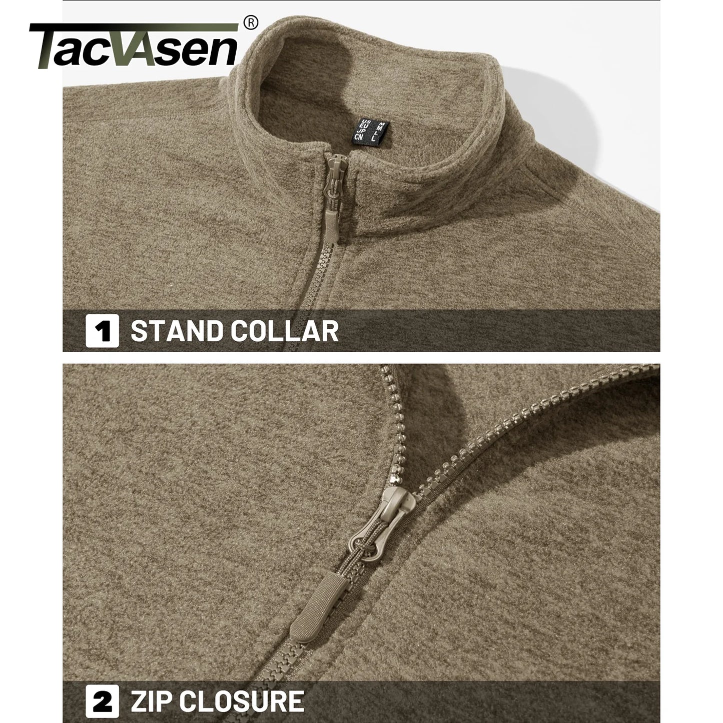 TACVASEN Lightweight Full Zip Fleece Jackets Mens Spring Casual Jacket Outdoor Sportswear With Pockets Stand Collar Outwear Tops