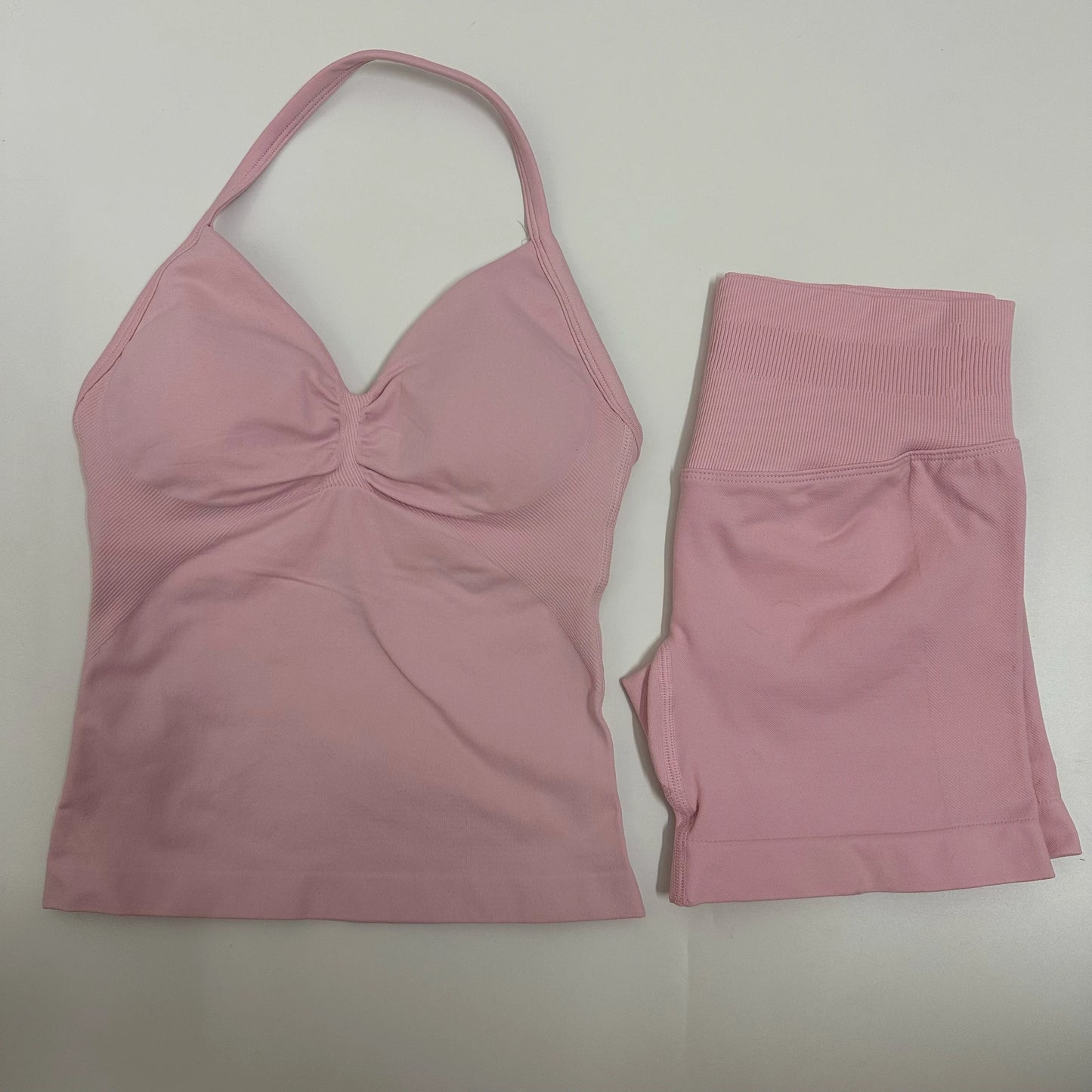 Yoga Set Women Padded Halter Tank Top Scrunch Butt Lifting Gym Shorts Set Summer Sportswear Workout Clothes