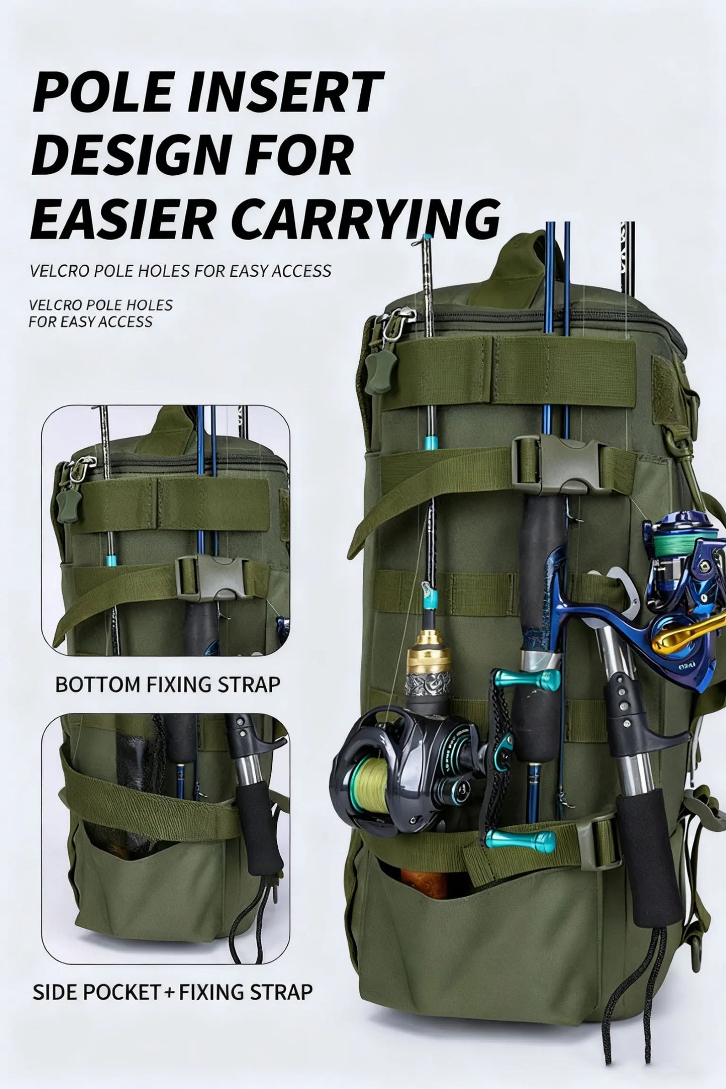 Multifunctional Fishing Backpack Tackle Bag with Rod Holders Fish Equipment Storage Waterproof Wear-resistant Outdoor Sports Bag