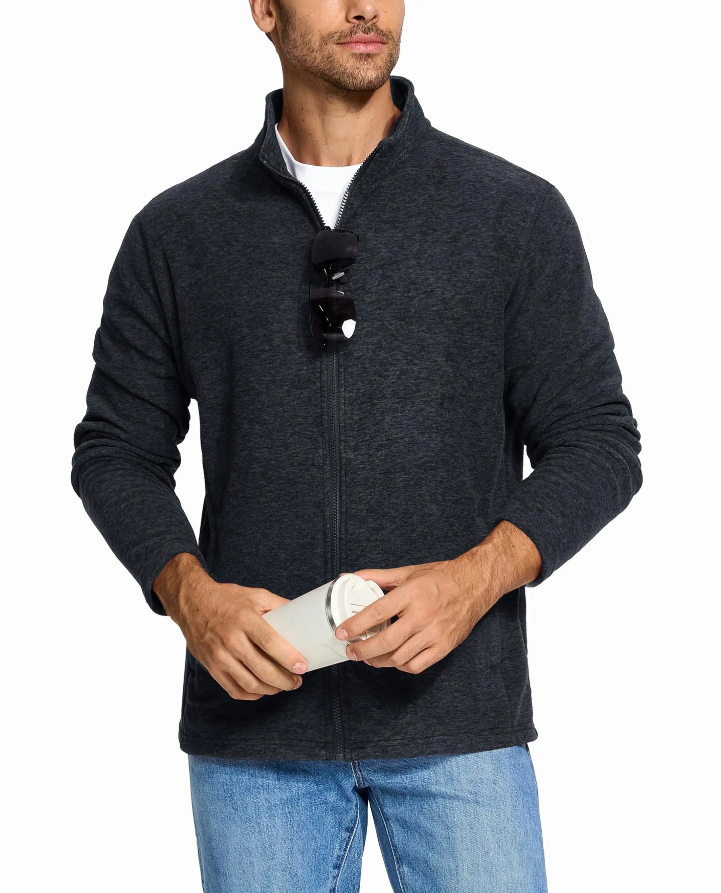 TACVASEN Lightweight Full Zip Fleece Jackets Mens Spring Casual Jacket Outdoor Sportswear With Pockets Stand Collar Outwear Tops