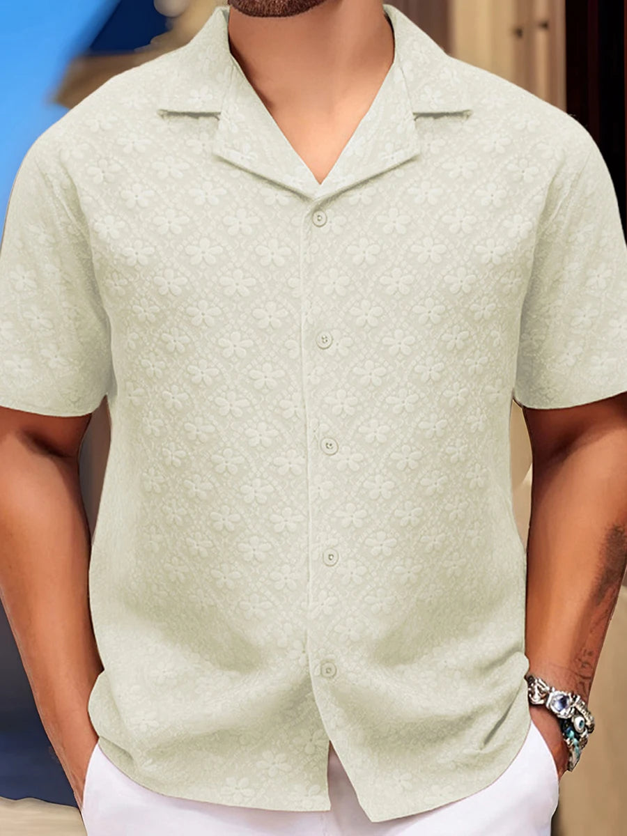 Men s Floral Print Short Sleeve Shirt with Turn-down Collar and Button Closure Perfect for Casual Summer Outfits