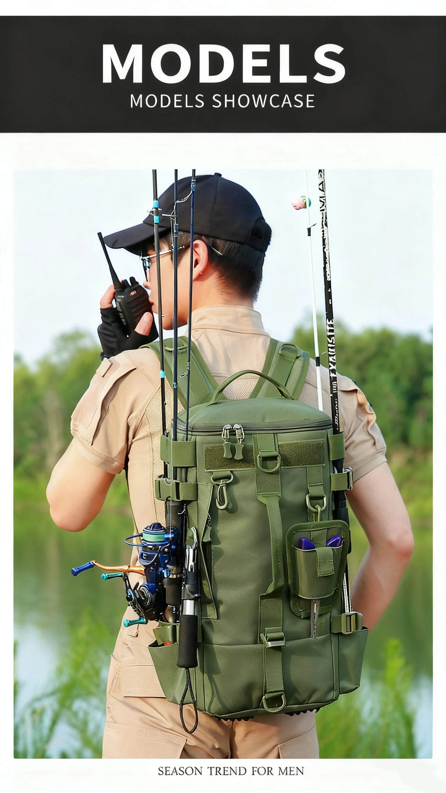 Multifunctional Fishing Backpack Tackle Bag with Rod Holders Fish Equipment Storage Waterproof Wear-resistant Outdoor Sports Bag