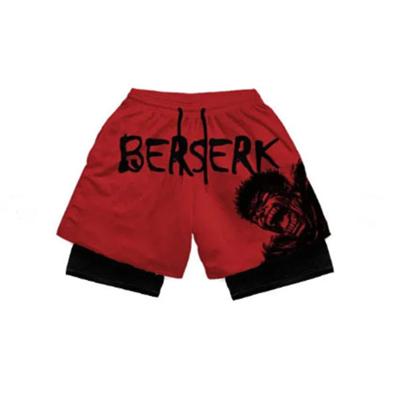 Anime Performance Shorts Men Women 2 In 1 Gym Shorts Manga 3D Print Mesh Quick Dry Sports Short Pants Summer Fitness Workout