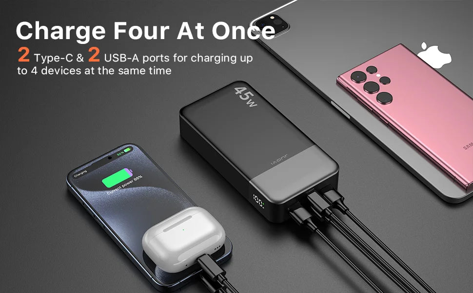 20000mah Power Bank 45W Fast Charging Portable Charger External Battery Pack with LED Display for iPhone Android Laptop