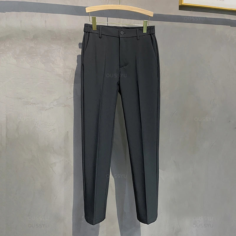 Spring Summer Men's Casual Pants Suit Pant Slim Fit Work Elastic Waist Jogging Business Trousers Male Black Plus Size 40 42