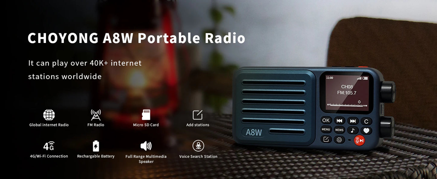 Bulk stock【Official & Original】Choyong A8W Internet Radio (Global Version) w/Alarm Clock