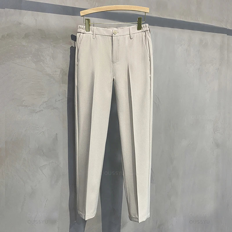 Spring Summer Men's Casual Pants Suit Pant Slim Fit Work Elastic Waist Jogging Business Trousers Male Black Plus Size 40 42