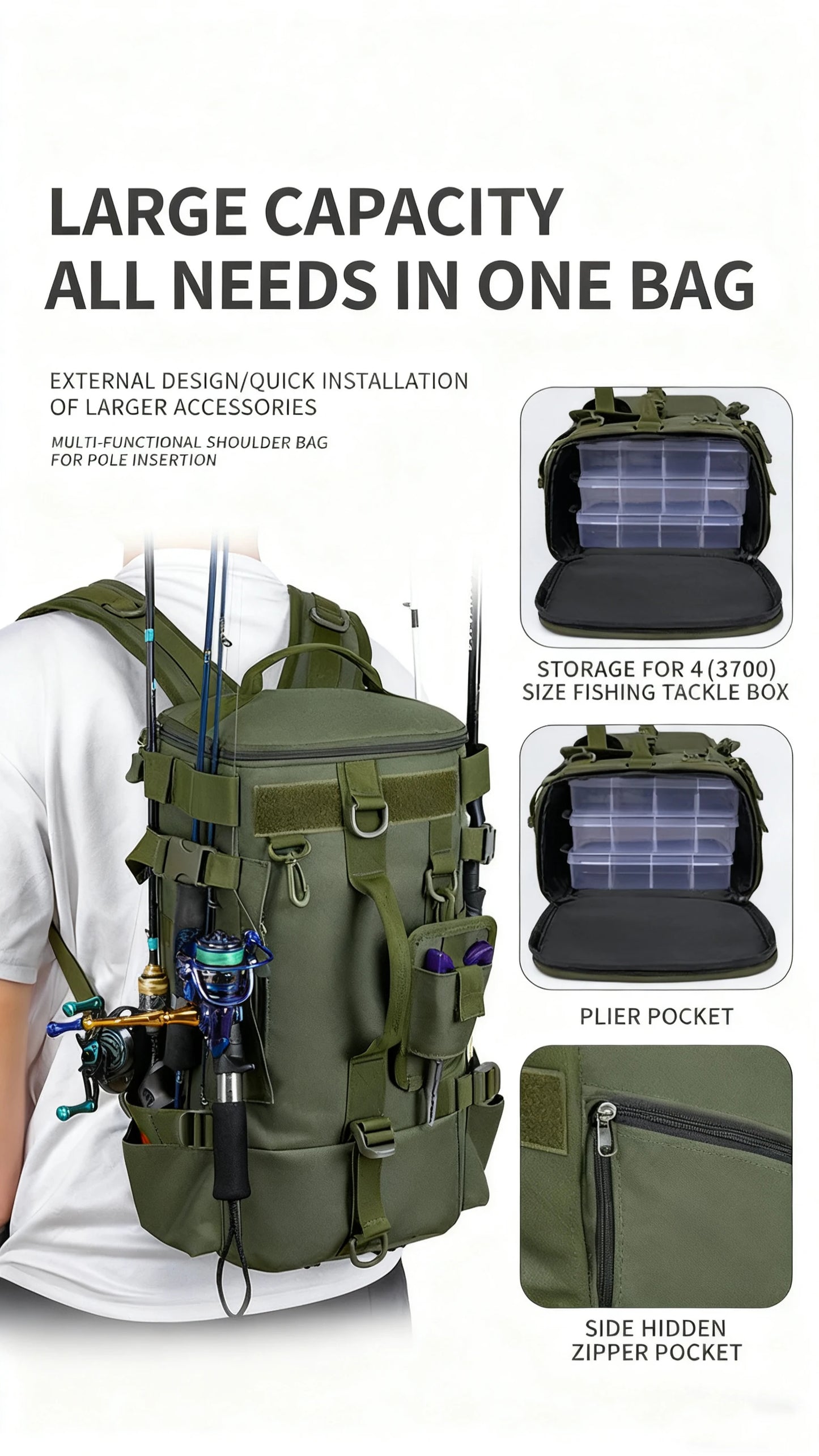 Multifunctional Fishing Backpack Tackle Bag with Rod Holders Fish Equipment Storage Waterproof Wear-resistant Outdoor Sports Bag