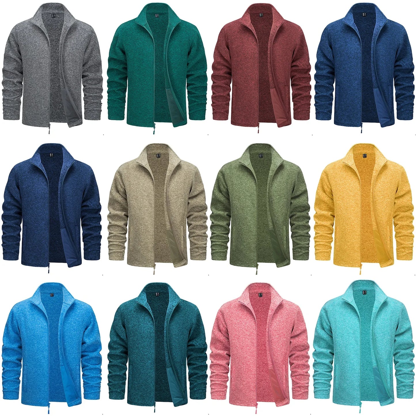 TACVASEN Lightweight Full Zip Fleece Jackets Mens Spring Casual Jacket Outdoor Sportswear With Pockets Stand Collar Outwear Tops