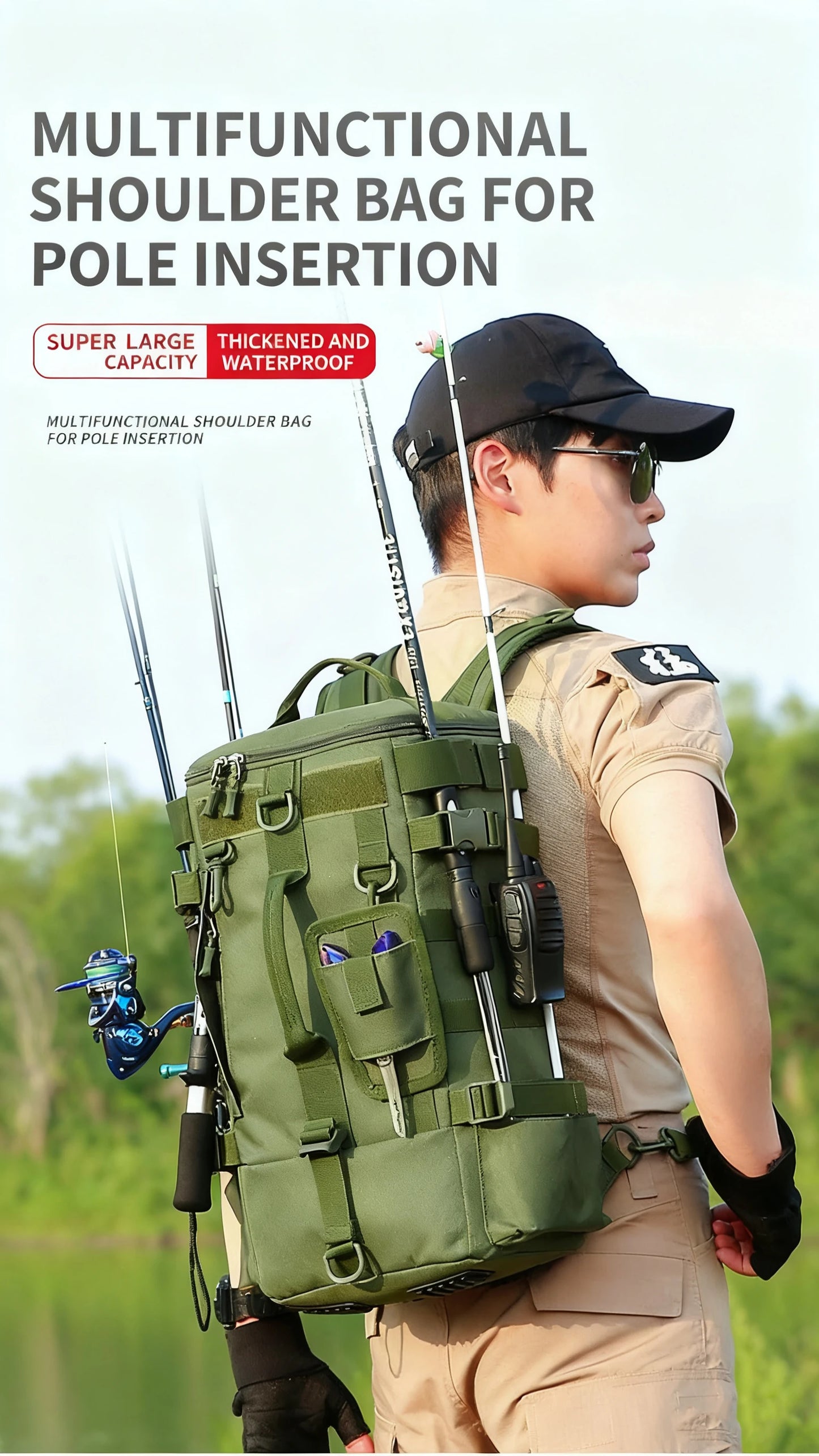 Multifunctional Fishing Backpack Tackle Bag with Rod Holders Fish Equipment Storage Waterproof Wear-resistant Outdoor Sports Bag