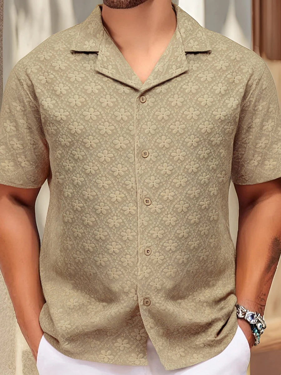 Men s Floral Print Short Sleeve Shirt with Turn-down Collar and Button Closure Perfect for Casual Summer Outfits