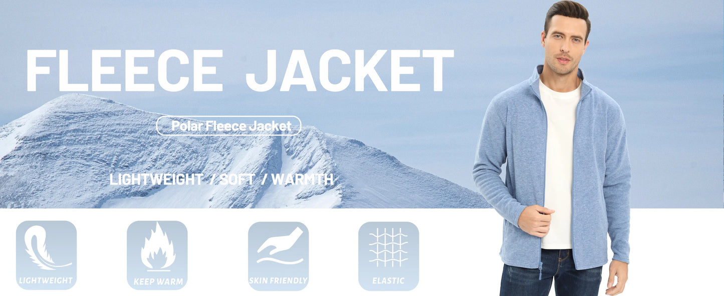 TACVASEN Lightweight Full Zip Fleece Jackets Mens Spring Casual Jacket Outdoor Sportswear With Pockets Stand Collar Outwear Tops