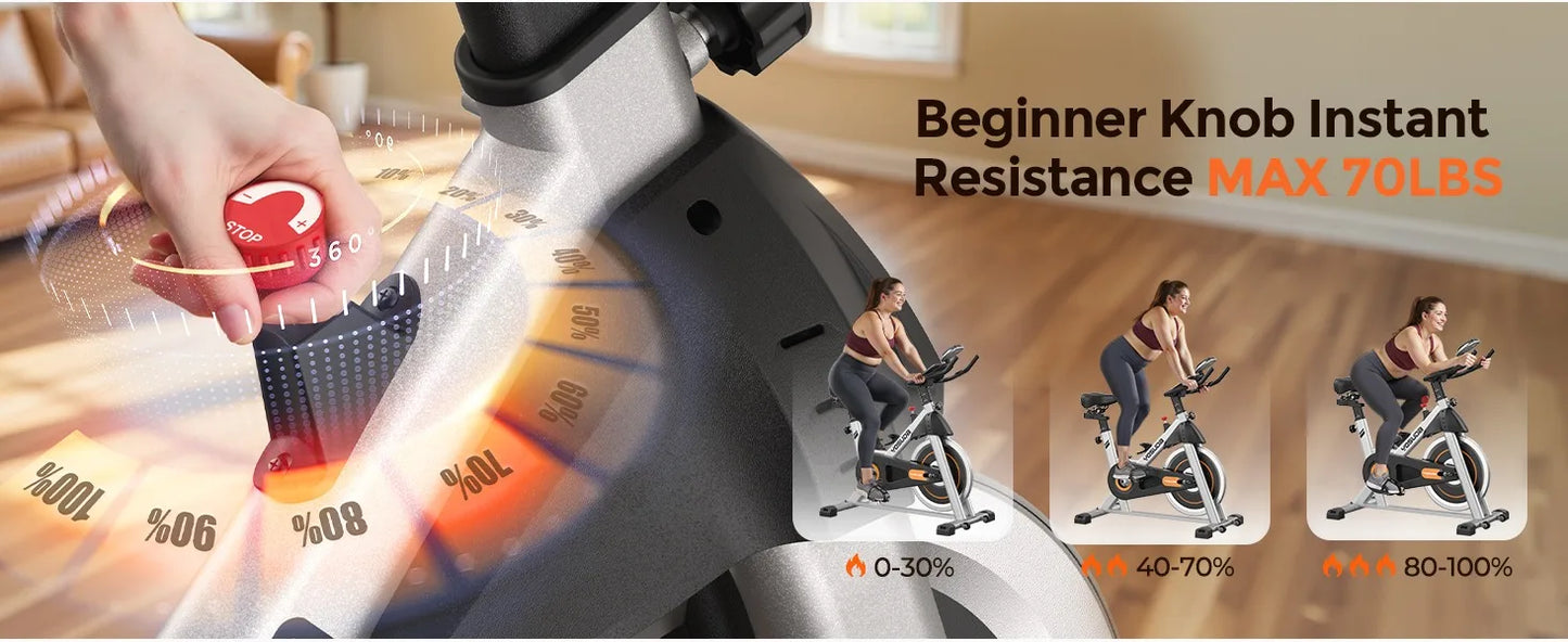 YOSUDA Exercise Bike, Brake Pad Stationary Bike for Home with Exclusive App, Magnetic Indoor Cycling Bike with 300 lb Weight
