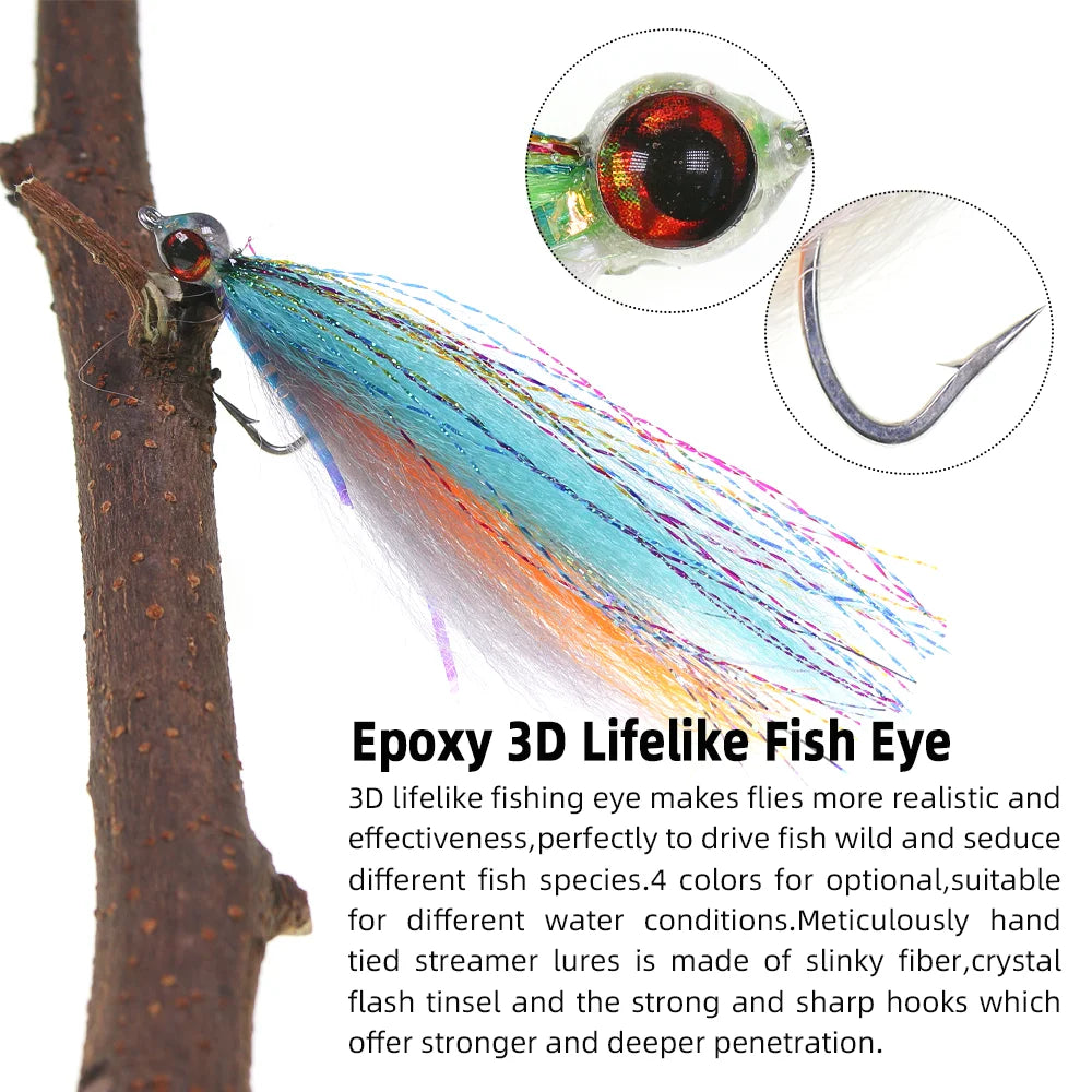 1pc/4pcs Epoxy 3D Fish Eye Clouser Minnow Slinky Fiber Baitfish Saltwater Streamer Fly Fishing Flies Trout Fishing Lure Baits
