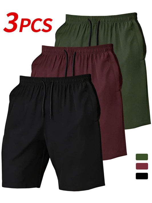 Men's 3-piece quick-dry shorts set, lightweight and comfortable fabric, suitable for outdoor sports, shopping, travel
