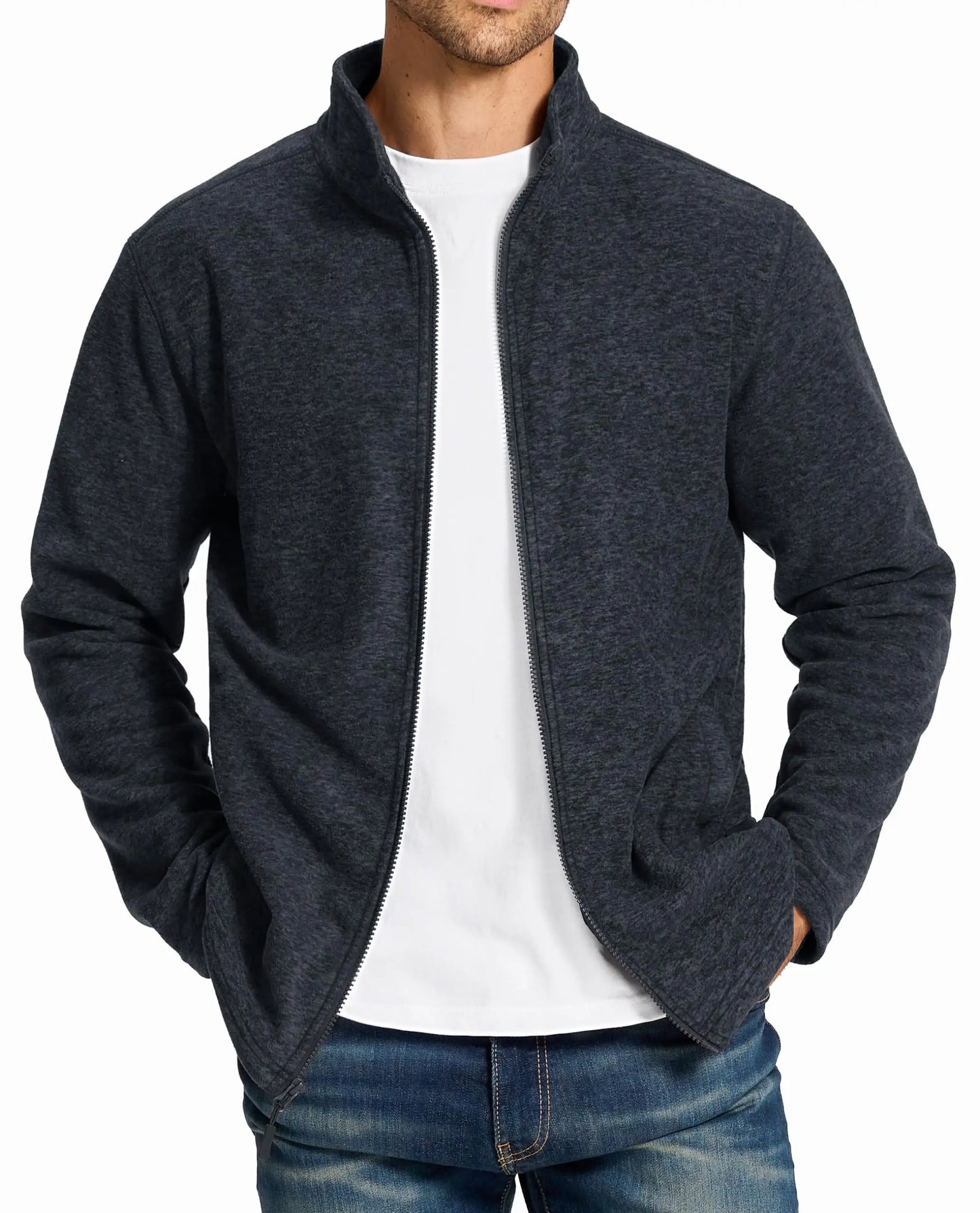 TACVASEN Lightweight Full Zip Fleece Jackets Mens Spring Casual Jacket Outdoor Sportswear With Pockets Stand Collar Outwear Tops