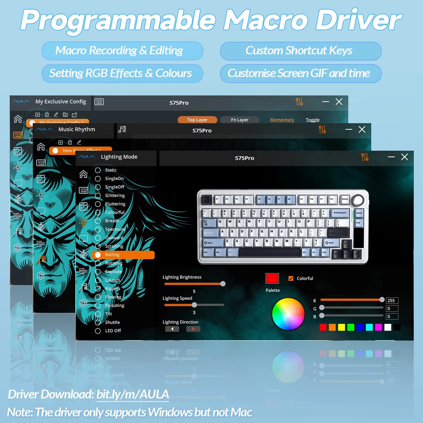 AULA S75pro Wireless Keyboard Tri-mode RGB Gaming Keyboard Hot Swap PBT Keycaps with Macro Software