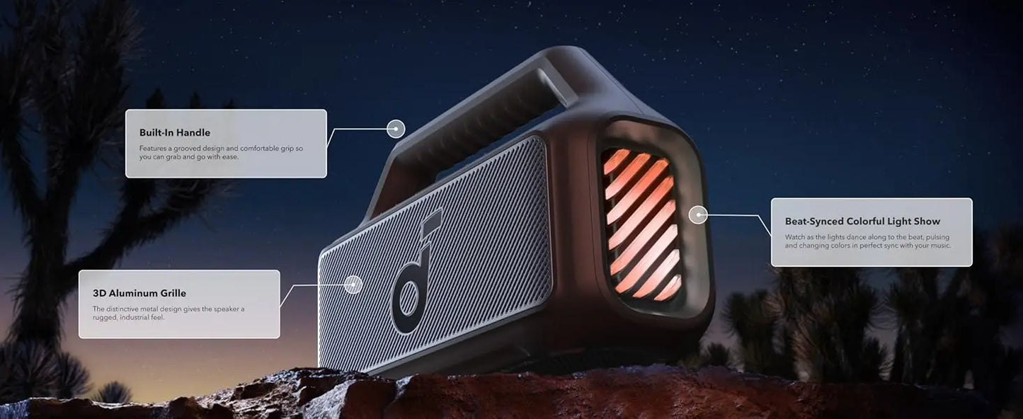 Soundcore Boom V2 by Anker, Outdoor Speaker, 80W, Subwoofer, BassUp 2.0, 24H Playtime, IPX7 Waterproof, Floatable (Refurbished)