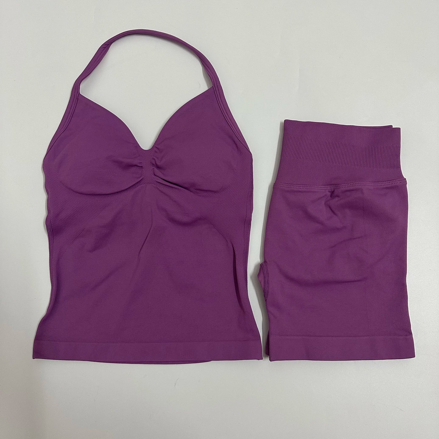 Yoga Set Women Padded Halter Tank Top Scrunch Butt Lifting Gym Shorts Set Summer Sportswear Workout Clothes