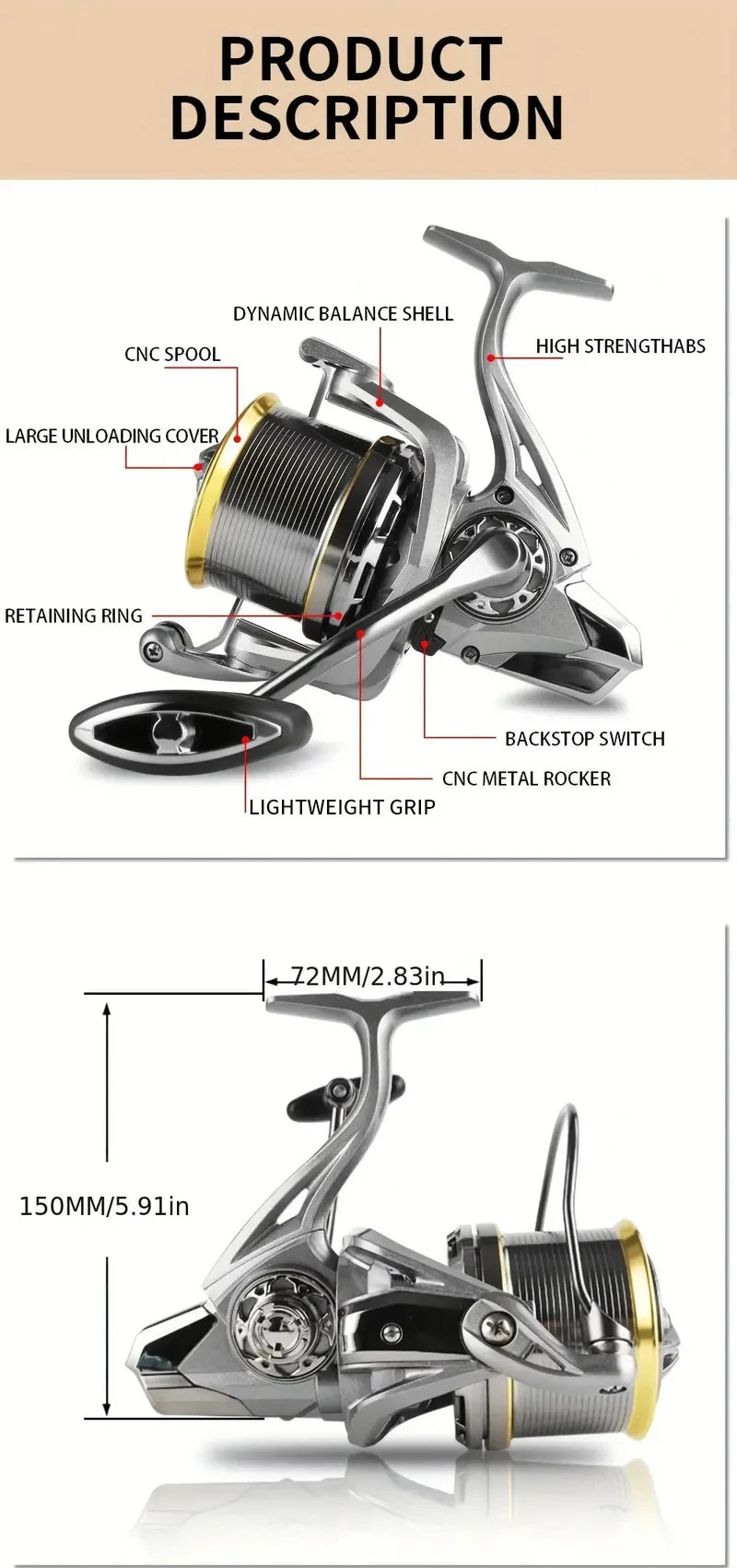 BILLINGS Spinning Reel 44LB Max Drag,4.8:1 Gear Ratio,NGK 8000~14000 Series Long Casting Fishing Reels for Saltwater Freshwater