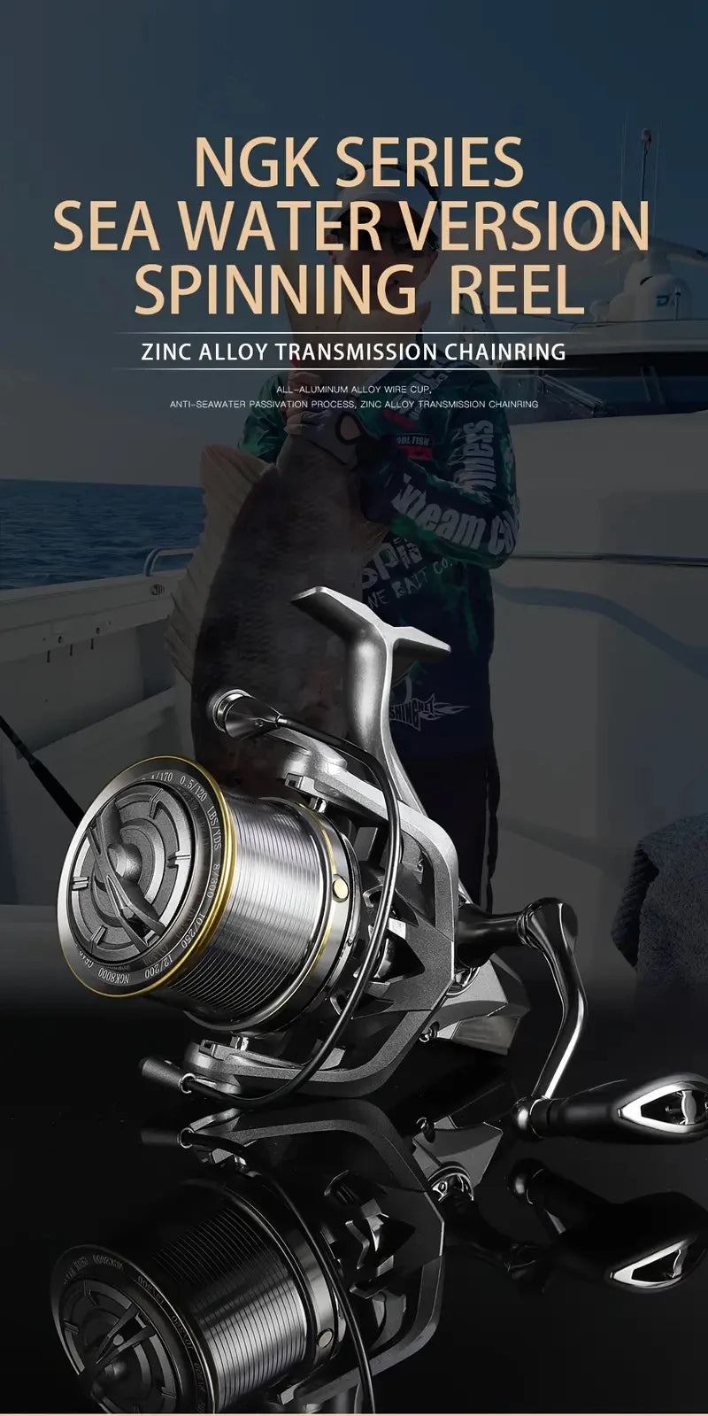 BILLINGS Spinning Reel 44LB Max Drag,4.8:1 Gear Ratio,NGK 8000~14000 Series Long Casting Fishing Reels for Saltwater Freshwater