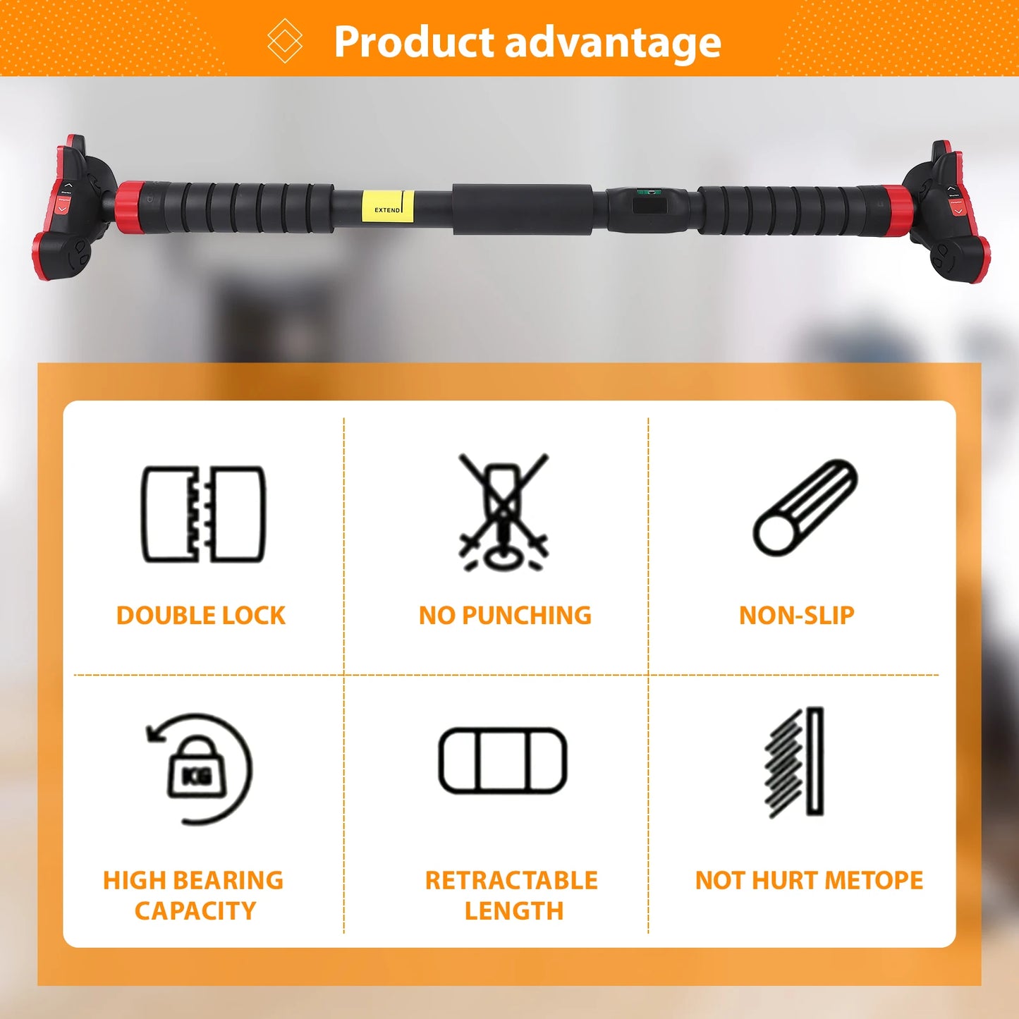 Pull Up Bar for Doorway Chin Up Bar with No Screws Wall Mount Non Slip Strength Training Pullup Bar Adjustable Pull Up Bar