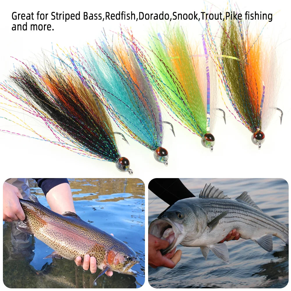 1pc/4pcs Epoxy 3D Fish Eye Clouser Minnow Slinky Fiber Baitfish Saltwater Streamer Fly Fishing Flies Trout Fishing Lure Baits