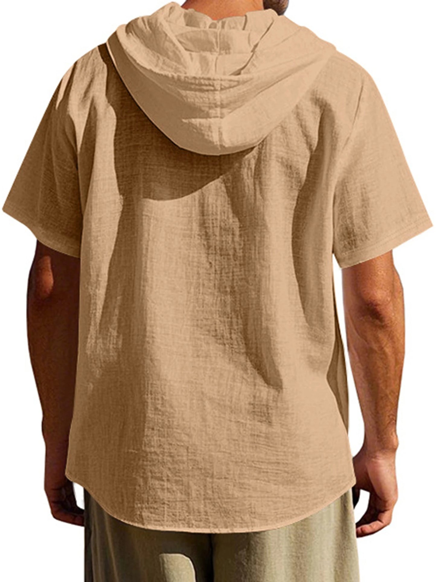 Men s Short Sleeve Hooded Shirt with Button Closure Solid Color Summer Top for Casual Daily Wear and Outdoor Activities